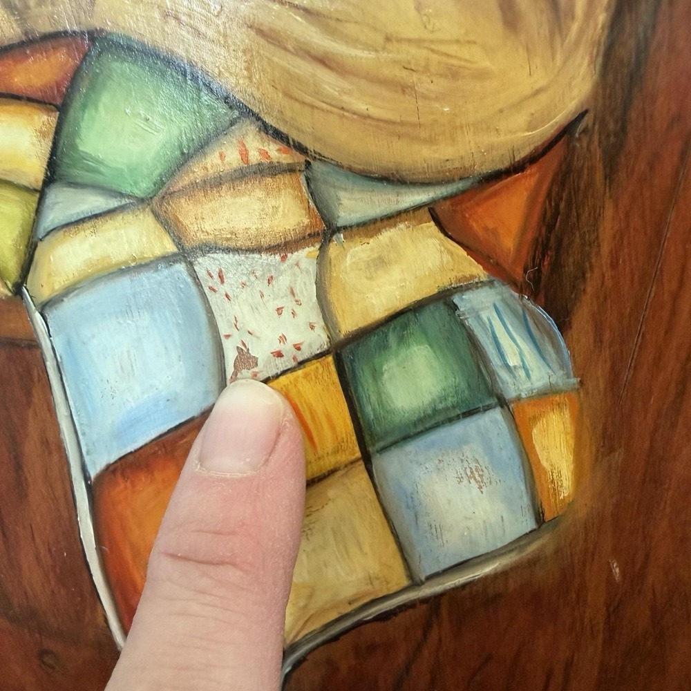 Hand-Painted Wood Large Cutting Board Folk Art Girl & Mouse Vintage 1971 - Picture 8 of 8